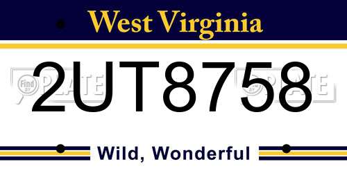 2UT8758 West Virginia License Plate