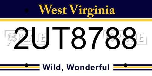 2UT8788 West Virginia License Plate