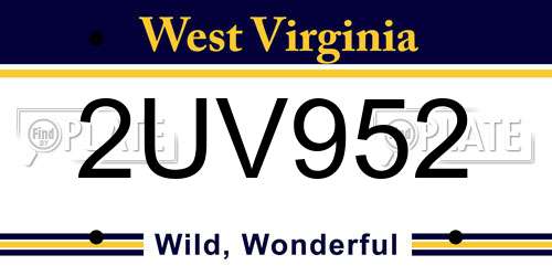 2UV952 West Virginia License Plate
