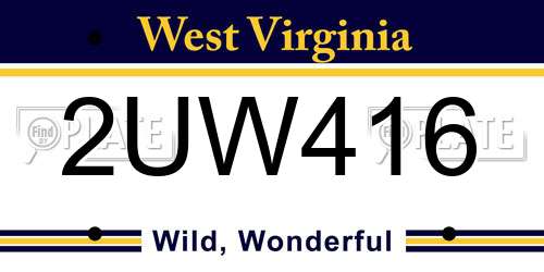 2UW416 West Virginia License Plate