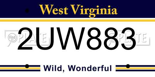 2UW883 West Virginia License Plate