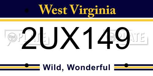 2UX149 West Virginia License Plate