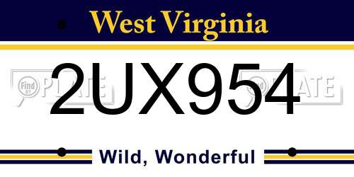 2UX954 West Virginia License Plate