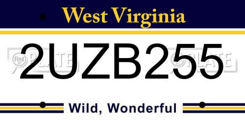 2UZB255 West Virginia License Plate