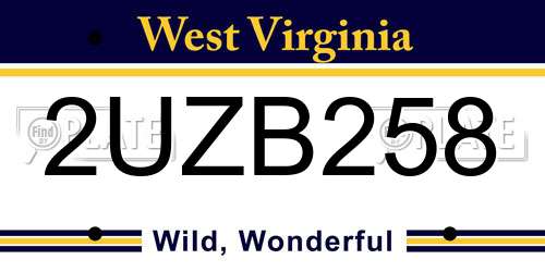 2UZB258 West Virginia License Plate