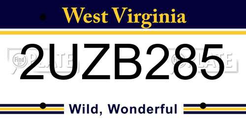 2UZB285 West Virginia License Plate
