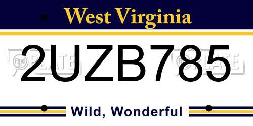 2UZB785 West Virginia License Plate