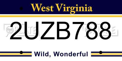 2UZB788 West Virginia License Plate