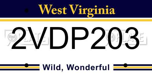2VDP203 West Virginia License Plate