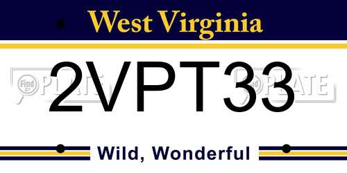2VPT33 West Virginia License Plate