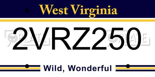 2VRZ250 West Virginia License Plate