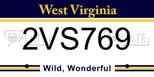 2VS769 West Virginia License Plate