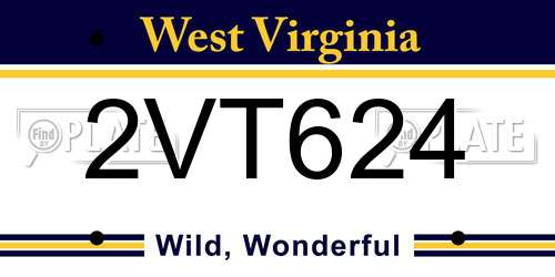 2VT624 West Virginia License Plate