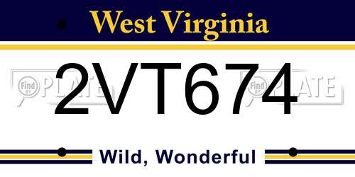 2VT674 West Virginia License Plate