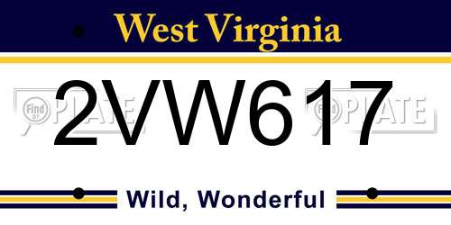 2VW617 West Virginia License Plate