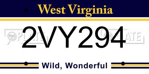 2VY294 West Virginia License Plate