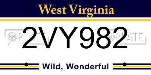 2VY982 West Virginia License Plate
