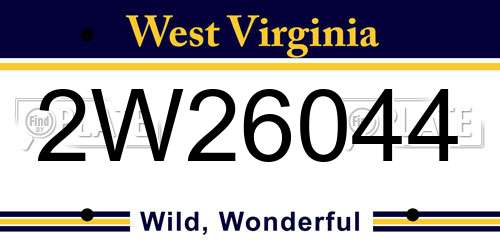 2W26044 West Virginia License Plate