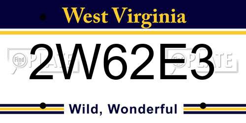 2W62E3 West Virginia License Plate