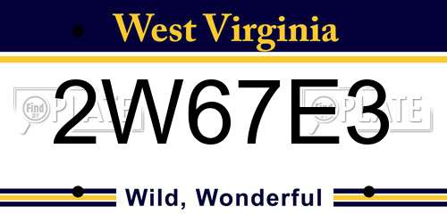 2W67E3 West Virginia License Plate