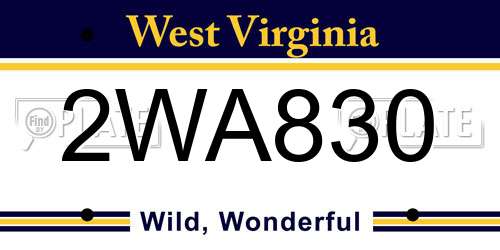 2WA830 West Virginia License Plate
