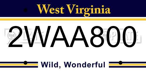2WAA800 West Virginia License Plate