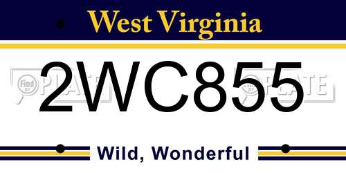 2WC855 West Virginia License Plate
