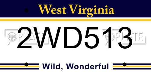 2WD513 West Virginia License Plate