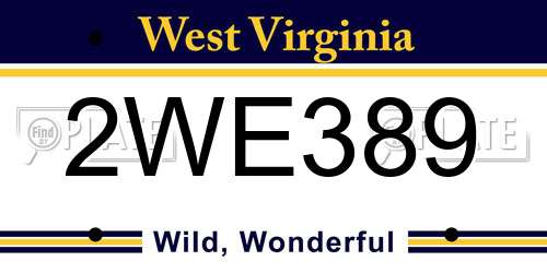 2WE389 West Virginia License Plate