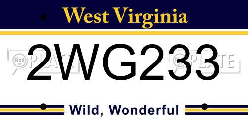2WG233 West Virginia License Plate