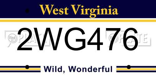 2WG476 West Virginia License Plate