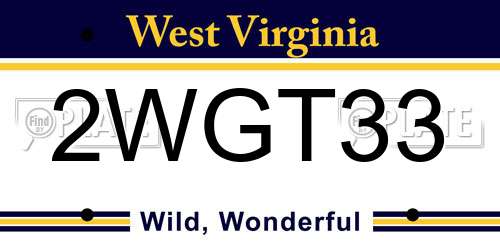 2WGT33 West Virginia License Plate