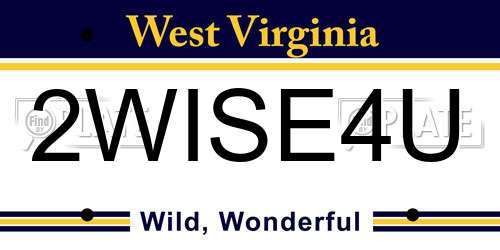 2WISE4U West Virginia License Plate