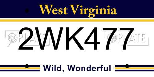 2WK477 West Virginia License Plate