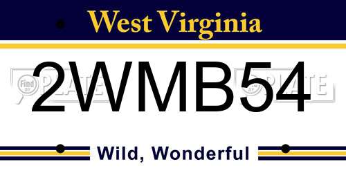 2WMB54 West Virginia License Plate