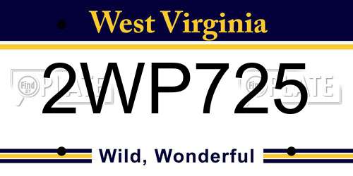 2WP725 West Virginia License Plate