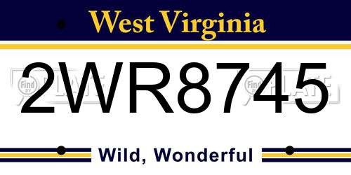 2WR8745 West Virginia License Plate
