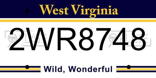 2WR8748 West Virginia License Plate