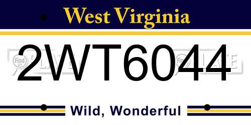 2WT6044 West Virginia License Plate