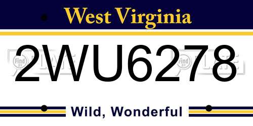 2WU6278 West Virginia License Plate