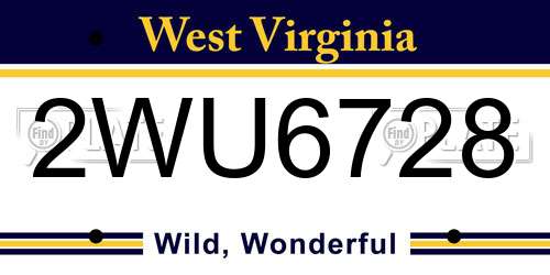 2WU6728 West Virginia License Plate