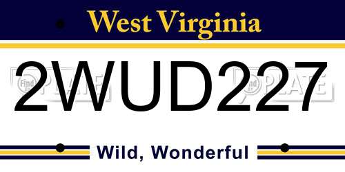 2WUD227 West Virginia License Plate