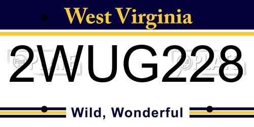 2WUG228 West Virginia License Plate