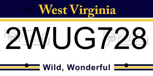 2WUG728 West Virginia License Plate