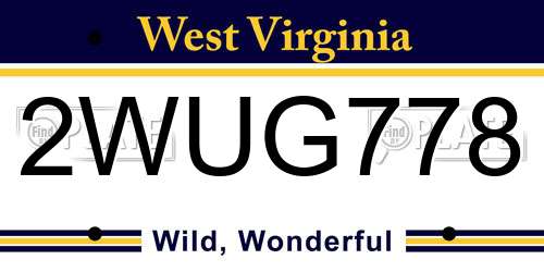 2WUG778 West Virginia License Plate
