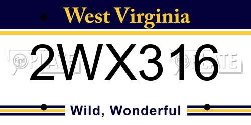 2WX316 West Virginia License Plate