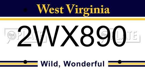 2WX890 West Virginia License Plate