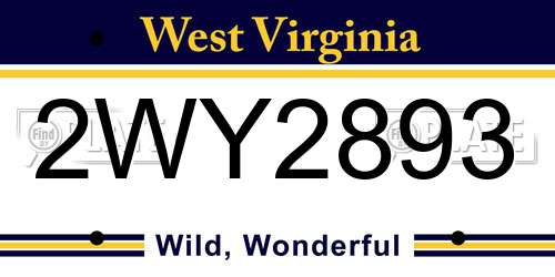 2WY2893 West Virginia License Plate