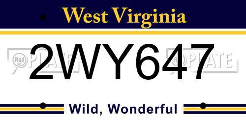 2WY647 West Virginia License Plate