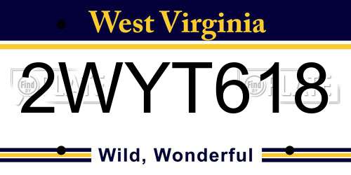 2WYT618 West Virginia License Plate